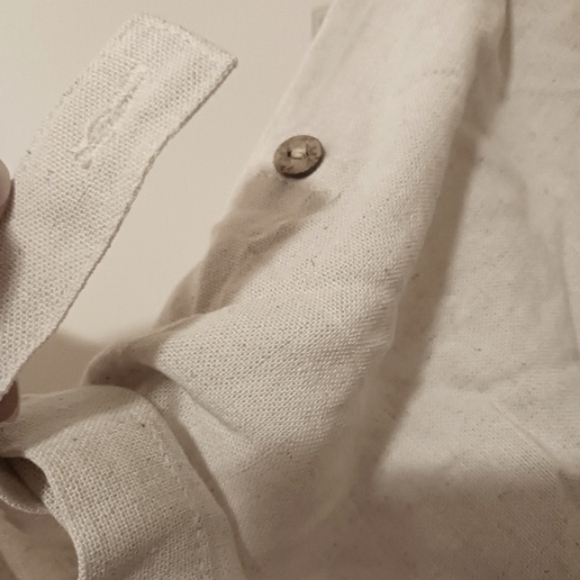 Linen Tunic Dress Cream Oversized with Pockets Lagenlook Medium - Picture 7 of 10